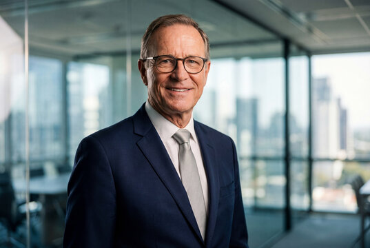 Portrait of a successful senior businessman smiling in a modern corporate office