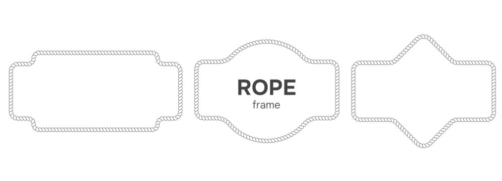 Set of  sailor rope labels. Doodle form border for design. Nautical emblems 
