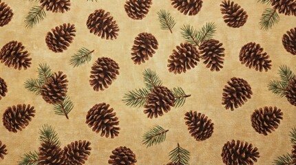 Fototapeta premium Seamless pattern of brown pine cones on beige