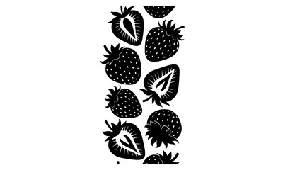 Vertical strawberry silhouette whole and sliced berry vector © Opurbo