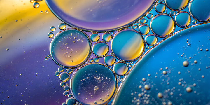 Macro of Oil and Water Bubbles in Blue Tones