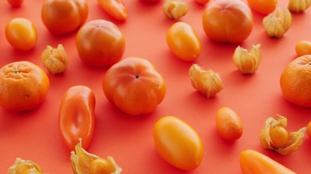 High Angle View of Orange Fruits and Vegetables Arrangement

