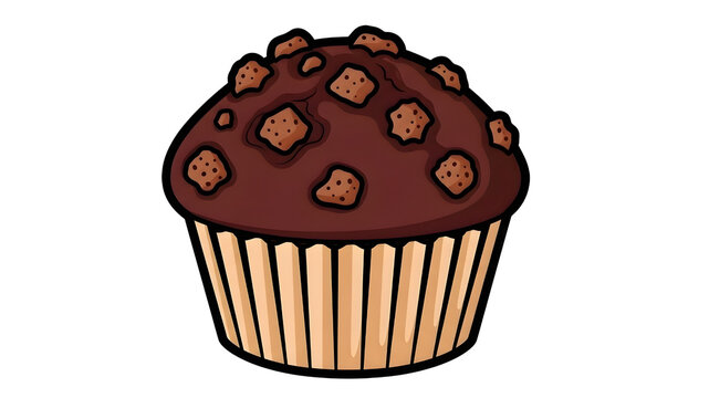 Illustration of a chocolate muffin with chocolate chips on top