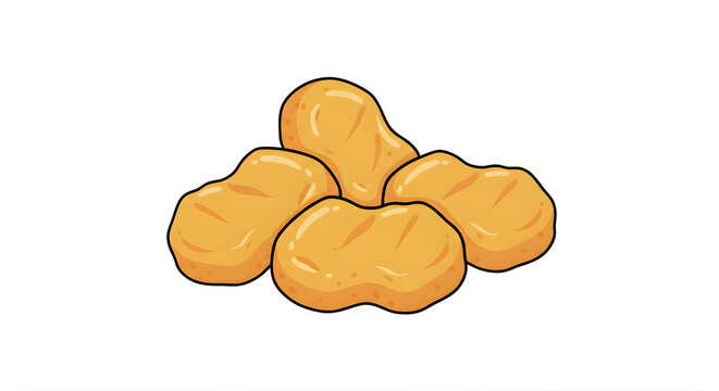 Cartoon style illustration of chicken nuggets on white background