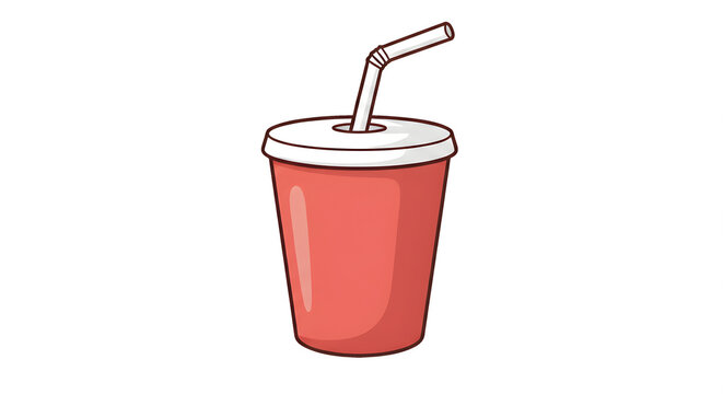 Illustration of a red soda cup with straw in cartoon style