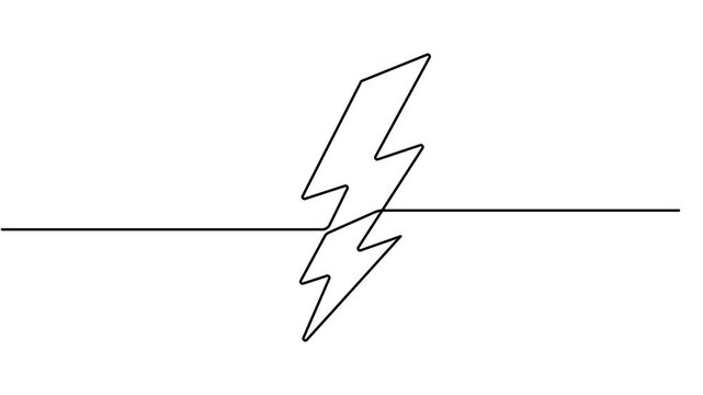 Continuous drawing of lightning with one line. Independent drawing of animated lightning lines. Conceptual video, Self drawing line animation Lightning Thunderbolt Electric continuous one single line 