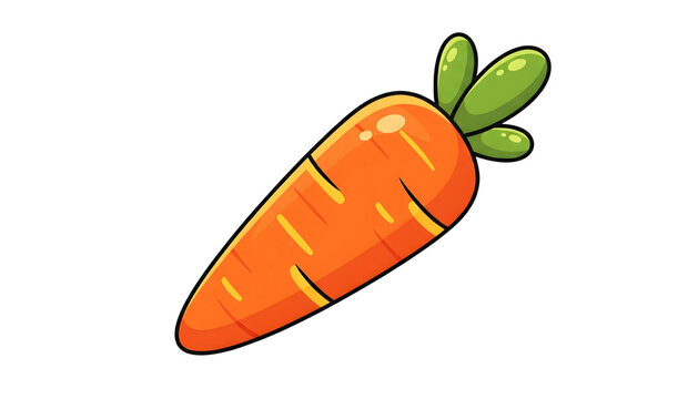 Cartoon style orange carrot illustration with green leaves on white background