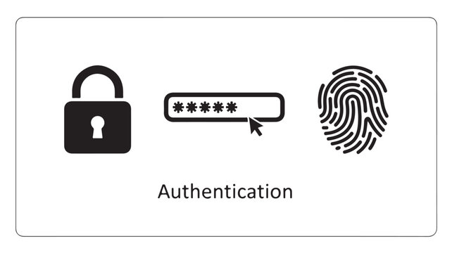 Authentication Concept With Lock Password And Fingerprint Icons On White Background For Security Technology