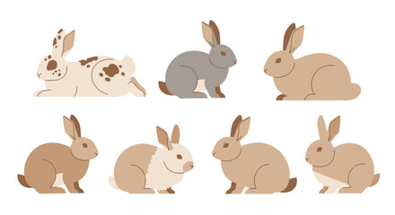 Fototapeta premium Cute Cartoon Rabbits Set Flat Design Style Various Colors