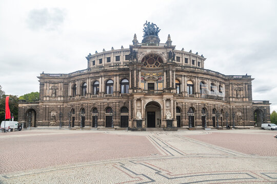 Semper Opera House Facade at Theaterplatz in Dresden Germany