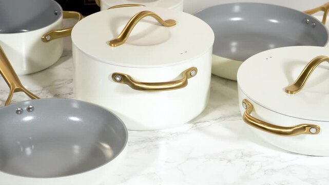 Ceramic Pots with Lids and Frying Pan