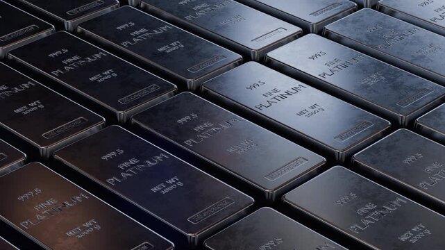 Premium platinum bars with realistic reflections and texture. Perfect for investment, wealth and finance visuals. Seamless loop animation, part of series.
