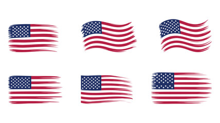 Set of distressed american flag icons with grunge brush stroke texture. © AdhirChandra