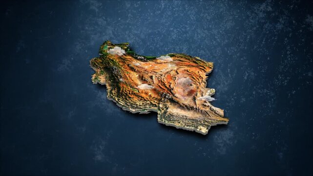 Iran 3d terrain map as isolated island attacking neighbors from the ocean