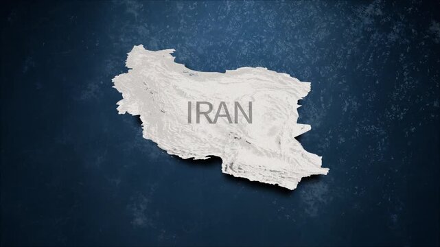 Iran tactical military map with white border outlines and 3d mountain terrain