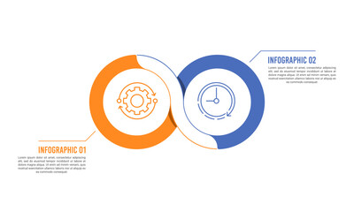 Infinity Loop Business Infographic with 2 Steps for Process Flow. Vector illustration.