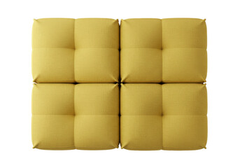 Fototapeta premium Four mustard yellow square poufs with defined texture isolated on white background