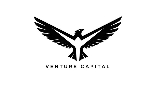 A black eagle illustration soars with outstretched wings above venture capital text.