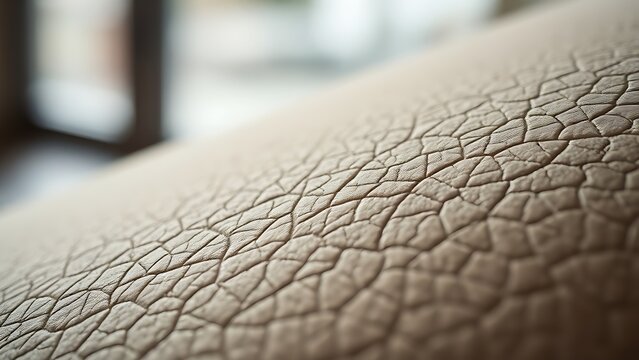 nubuck. Extreme close-up of nubuck leather texture showing fibrous structure under natural window light. lifestyle magazines.