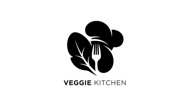 A logo illustration presents a kitchen utensil and leafy greens on a plate with a chef hat.