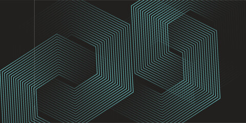 Dynamic turquoise neon hexagonal lines form a striking geometric pattern on a black background, evoking modern technology, futuristic design, and digital aesthetics © ibra
