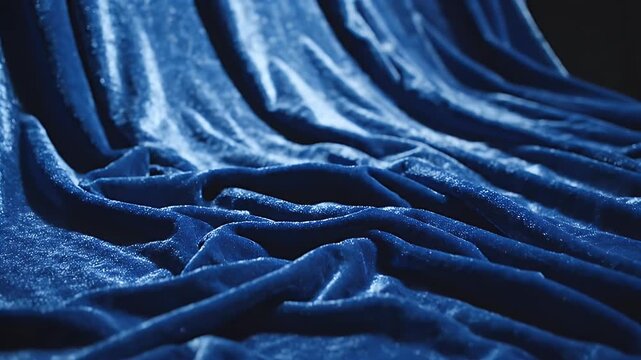 Luxurious Blue Velvet Fabric Draped Elegantly, Creating a Rich and Textured Background.
