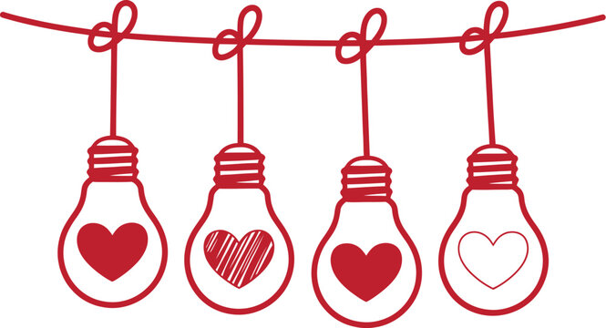 Red string of lights with heart shaped bulbs 