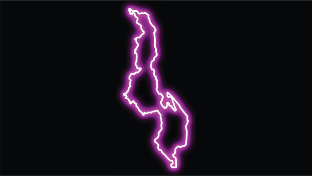 Purple neon outline map of malawi on black background
