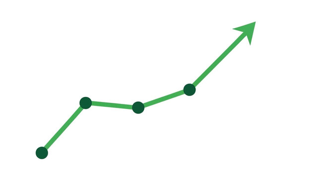 Green line graph showing steady growth and upward trend