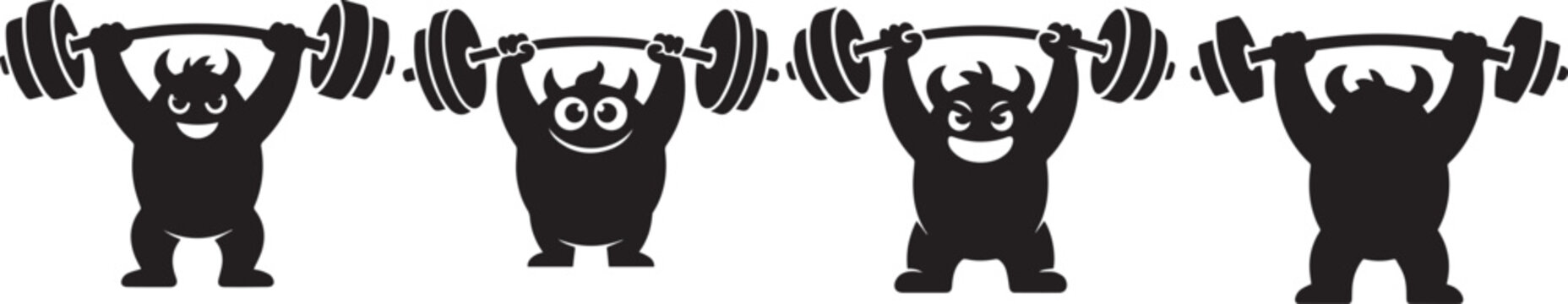Funny Gorilla Weightlifting Silhouette Set Strong Monkey Gym Workout and Fitness Cartoon Collection