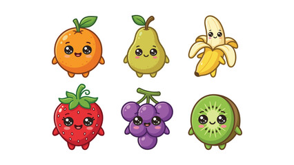 Fototapeta premium Cute Kawaii Fresh Fruit Character Assortment