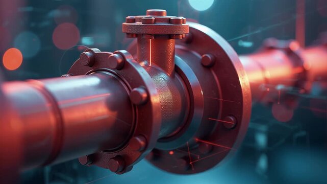 Red Pipe Valve with Creative Lighting Effects in Two Frames