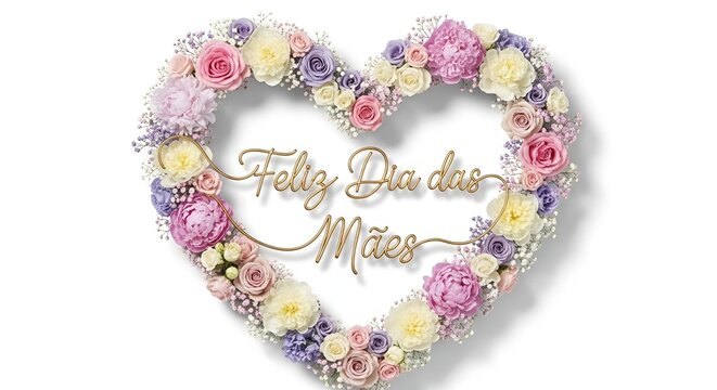 heart shaped floral arrangement with feliz dia das maes text