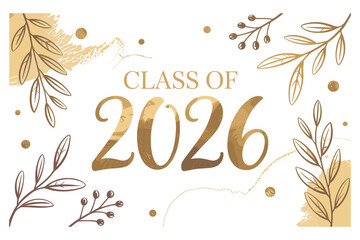 Obraz premium Of 2026 text with gold botanical leaves and watercolor brush strokes