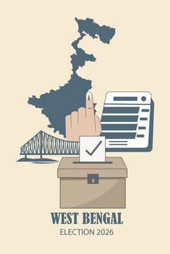 Minimalist Election Concept West Bengal India Voting Symbols Vector Illustration