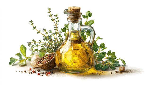 walnut oil and nuts on white background.