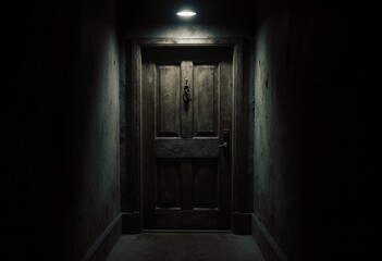 Fototapeta premium Mysterious old door, dark and eerie atmosphere