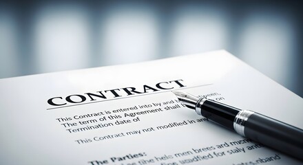Obraz premium Close-up of a contract document with a fountain pen on top, against a blurred background with shallow depth of field.