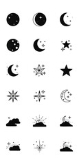 Obraz premium Night sky symbols moon stars astronomy vector illustrations
