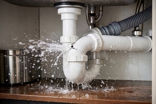 Burst Pipe Under Sink Causing Severe Water Leak and Splash Disaster