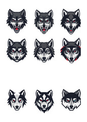 Fototapeta premium Wolf head illustrations set design elements vector graphics