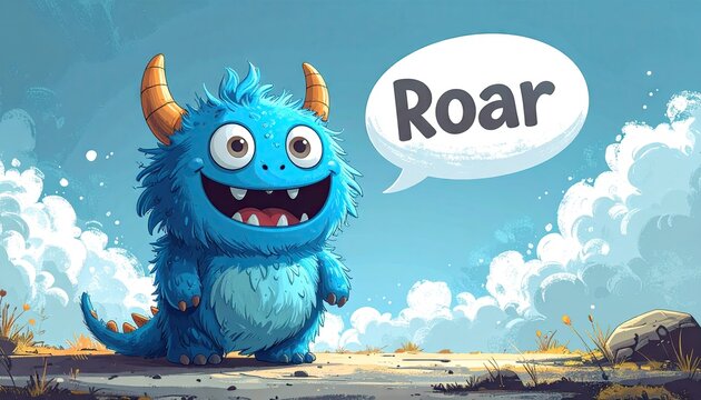 Playful Blue Fuzzy Monster Roaring in Pixel Art Style
