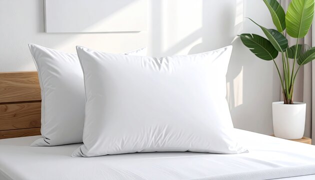 Two White Pillows on a Bed in Bright Room