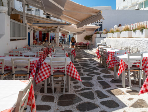 The popular Nikos Tavern in Chora Mykonos Island in Greece