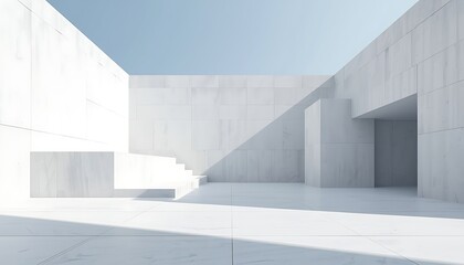 Fototapeta premium Minimalist concrete architecture with clean lines and geometric shapes under a clear blue sky