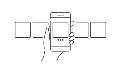 スマホのスワイプ操作でカルーセル表示を表すベクターイラスト（線画･モノクロ）Editable stroke © Keyglad