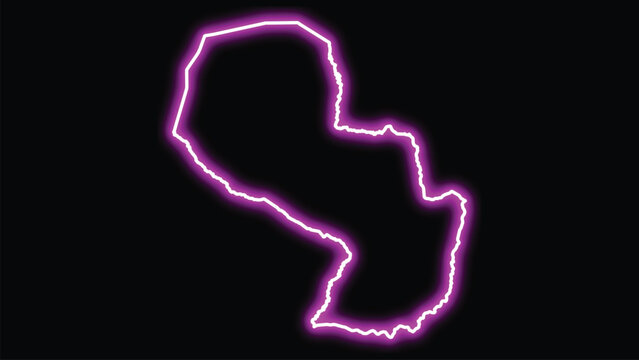 Paraguay map outline neon purple glow on black shape