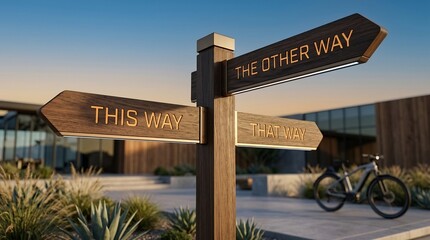 Fototapeta premium Conceptual Modern signpost illustration representing paths and choices for the future