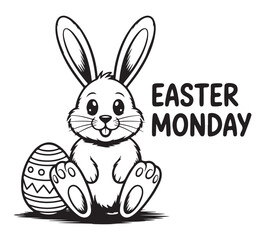 Obraz premium Easter Bunny Sitting with Egg on Easter Monday