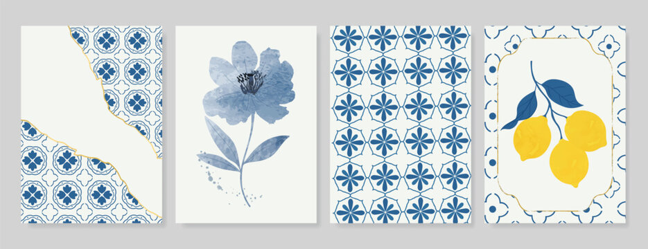 Indigo blue botanical Card Invitation, floral invite thank you, rsvp modern card Design in leaf and flower water color texture decorative Vector elegant rustic template
